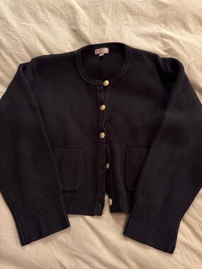 J. Crew Black Knit Cardigan with Gold Buttons